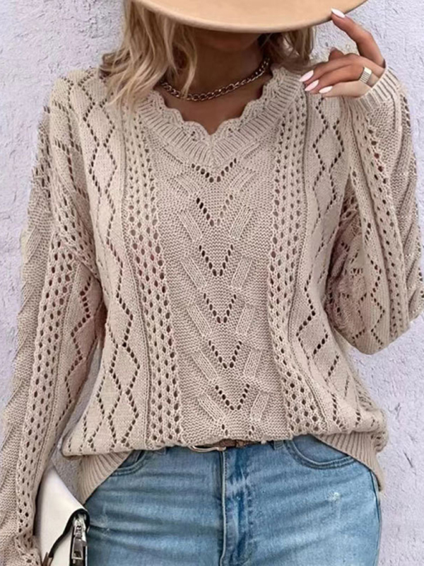 New style lazy style knitted sweater design hollow V-neck versatile top - Image 7