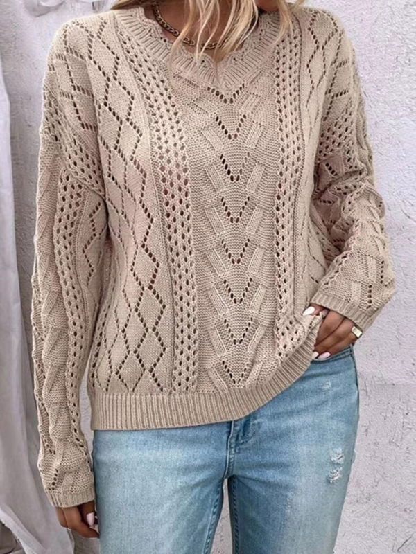New style lazy style knitted sweater design hollow V-neck versatile top - Image 10