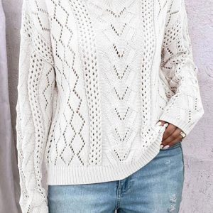 New style lazy style knitted sweater design hollow V-neck versatile top