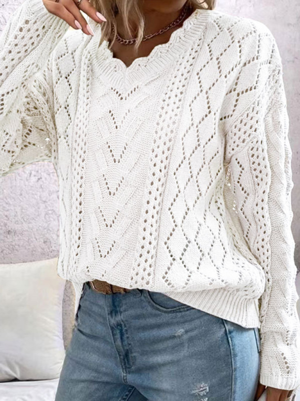 New style lazy style knitted sweater design hollow V-neck versatile top - Image 2