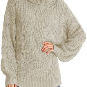 New thick line long sleeve solid color pullover turtleneck sweater