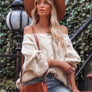 Women's loose knitted sweaters European and American round neck fashionable pullover sweaters