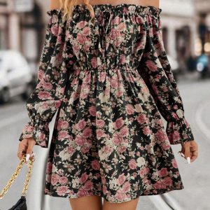 New Elegant Casual One Shoulder Floral Retro Party Dress
