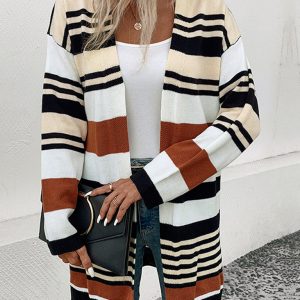 New color block long sweater cardigan