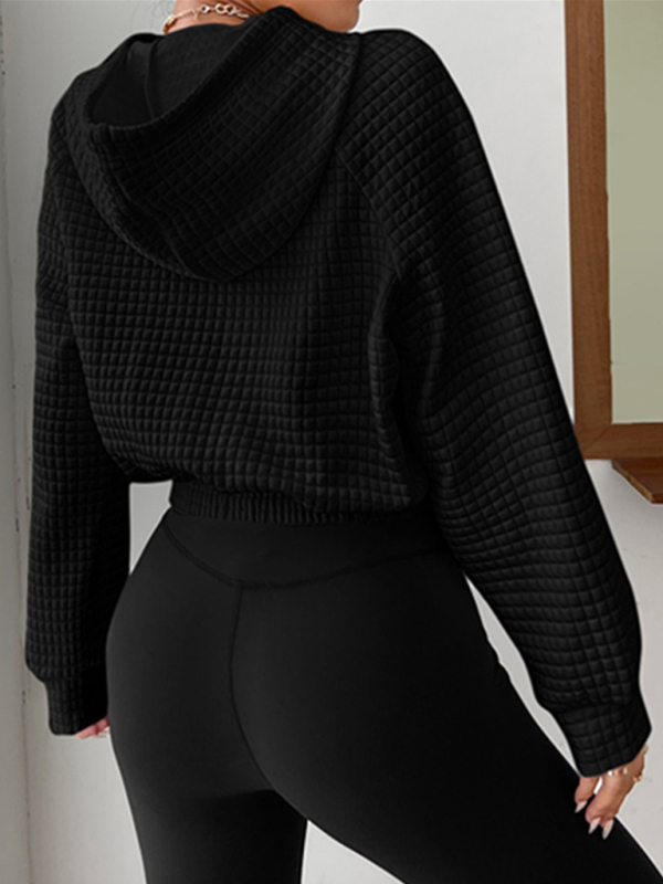 Loose pullover hooded long-sleeved patchwork waffle sweatshirt - Image 4