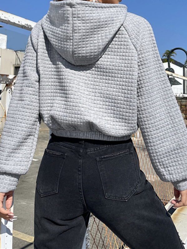 Loose pullover hooded long-sleeved patchwork waffle sweatshirt - Image 8