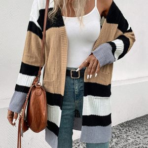 New long sleeve contrast color cardigan sweater