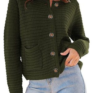 New round neck knitted commuter retro autumn casual cardigan long sleeve women's clothing