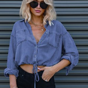 Women's Casual Versatile Double Pocket Loose Shirt