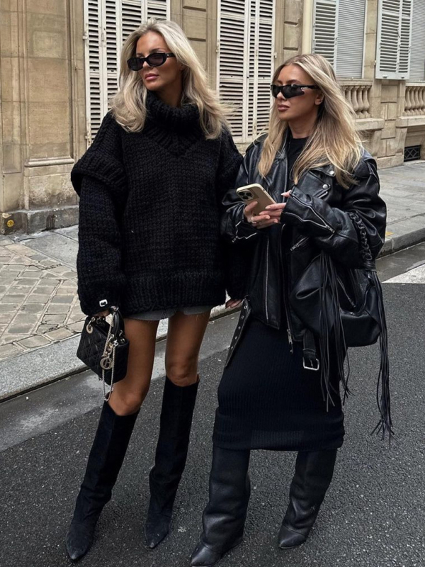 New women's sweater pullover fluffy long sleeve turtleneck sweater - Image 18