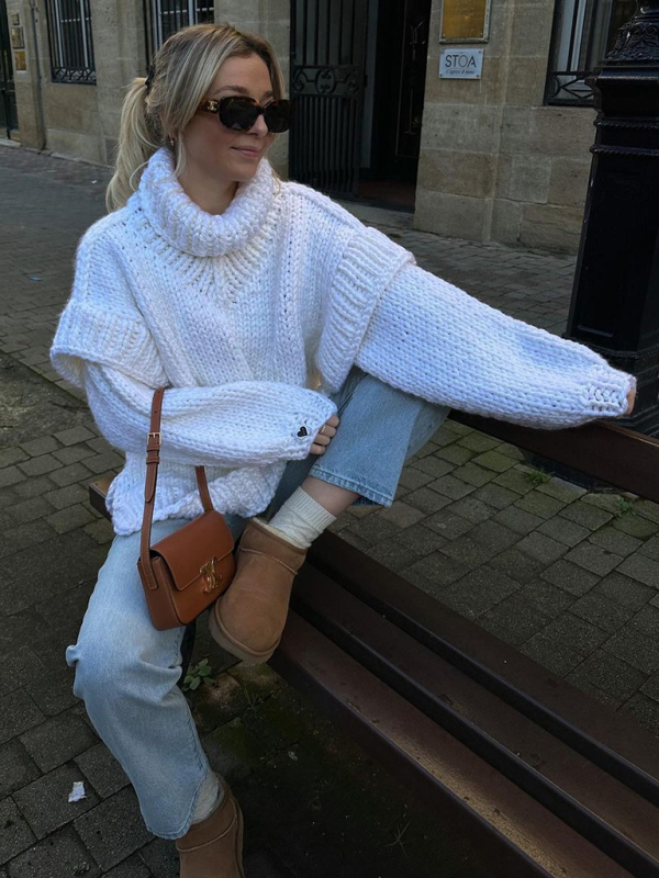 New women's sweater pullover fluffy long sleeve turtleneck sweater - Image 9