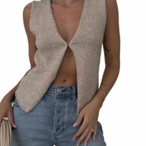 Women's Deep V Sexy New Sleeveless Hot Girl Knitted Top Cardigan
