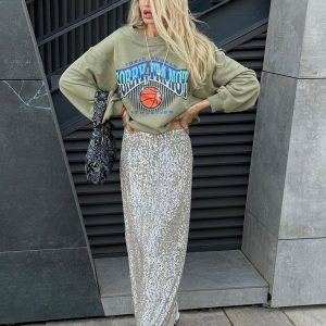 New women's street fashion long sexy hottie sequined skirt