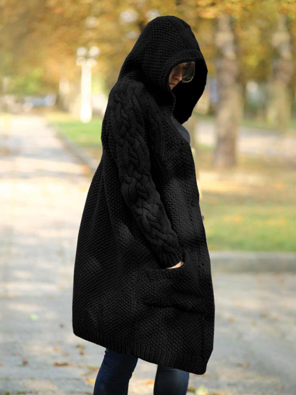 Women's hooded single-breasted long-sleeved sweater cardigan - Image 5