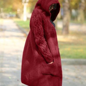Women's hooded single-breasted long-sleeved sweater cardigan