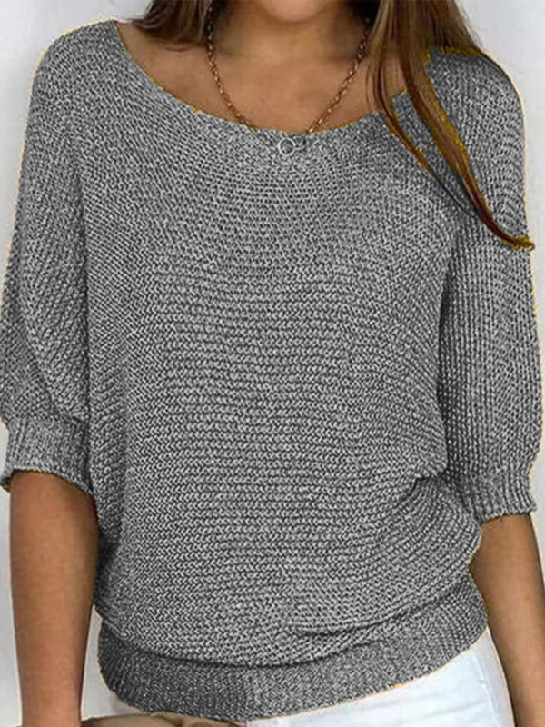 Women's round neck three-quarter sleeve knitted sweater - Image 7