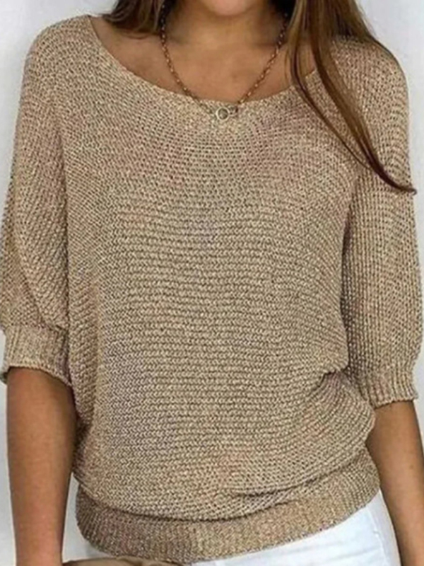 Women's round neck three-quarter sleeve knitted sweater - Image 2