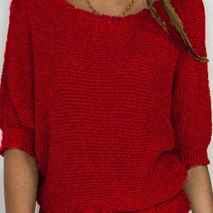 Women's round neck three-quarter sleeve knitted sweater
