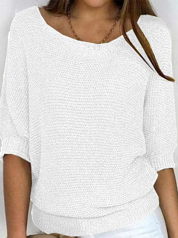 Women's round neck three-quarter sleeve knitted sweater - Image 3