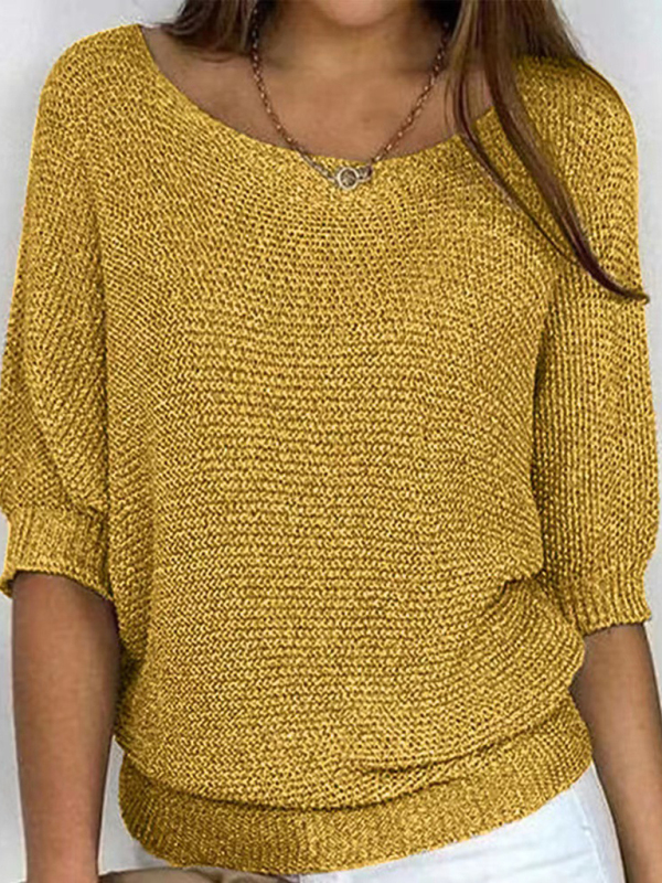 Women's round neck three-quarter sleeve knitted sweater - Image 5