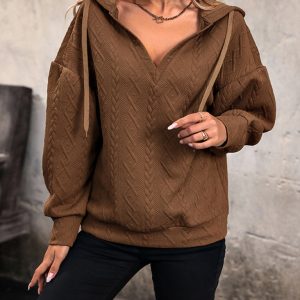 Women's new solid color knitted long hooded sweatshirt