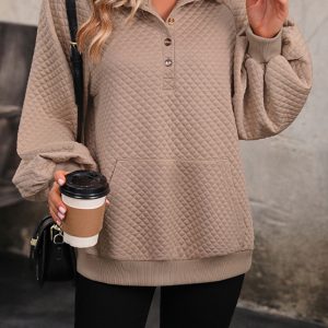 Women's new lapel solid color long-sleeved autumn and winter sweatshirt