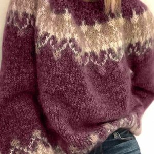 Women's casual loose mohair jacquard sweater