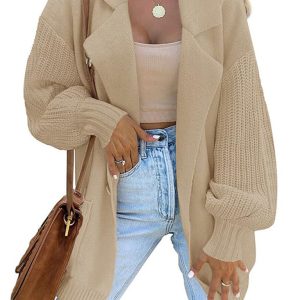 Women's suit collar long sleeve knitted jacket cardigan