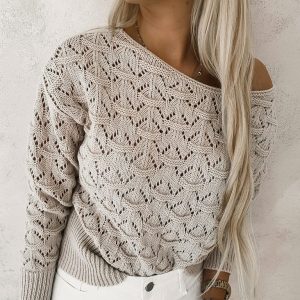 Women's One Shoulder Hollow Casual Commuting Long Sleeve Pullover Sweater