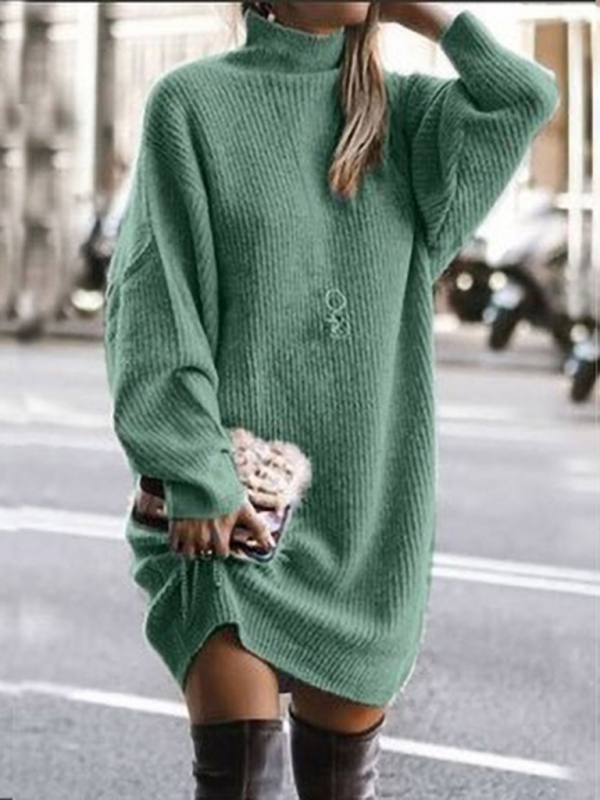 Women's new casual loose long-sleeved mid-length sweater dress - Image 3