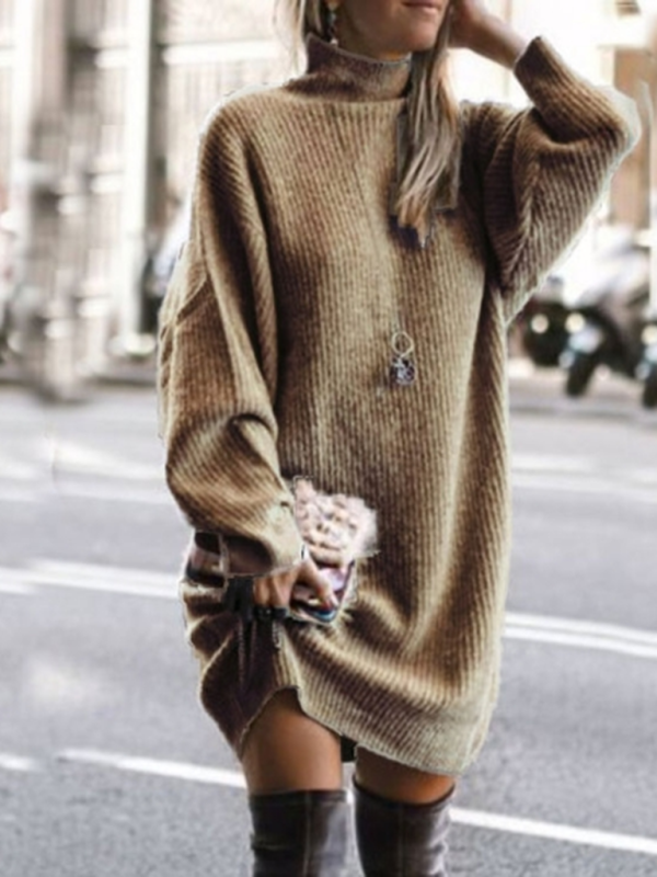 Women's new casual loose long-sleeved mid-length sweater dress - Image 2
