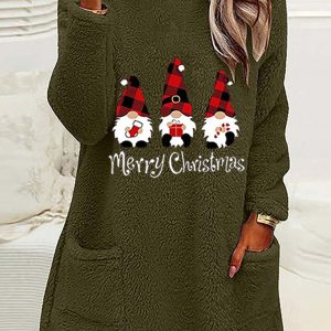 Women's Long Sleeve Casual Round Neck Pullover Pocket Christmas Plush Sweatshirt