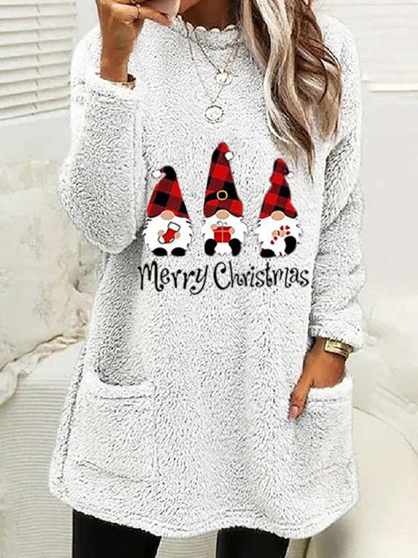 Women's Long Sleeve Casual Round Neck Pullover Pocket Christmas Plush Sweatshirt - Image 2