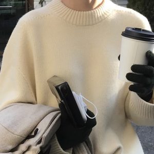 New soft and waxy round neck pullover loose high-quality solid color bottoming sweater top