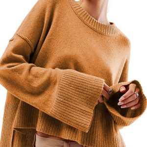 Women's New Solid Color Round Neck Bell Sleeve Pullover Simple Fashion Sweater