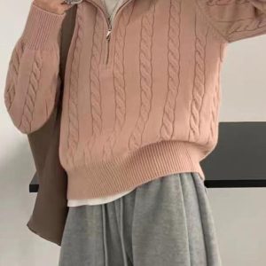 Women's casual zipper twist pullover sweater