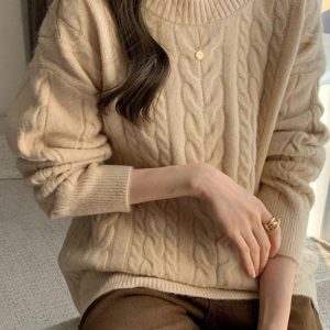 Women's new round neck loose slimming long sleeve pullover knitted top