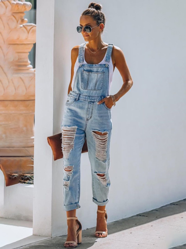 New style casual commuting ripped mid-waist denim jumpsuit - Image 5