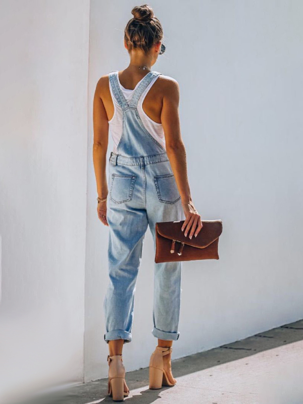 New style casual commuting ripped mid-waist denim jumpsuit - Image 4