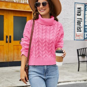 Ladies rough hemp turtleneck casual sweater