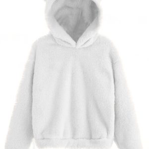 Fur bunny ear hooded warm sweatshirt