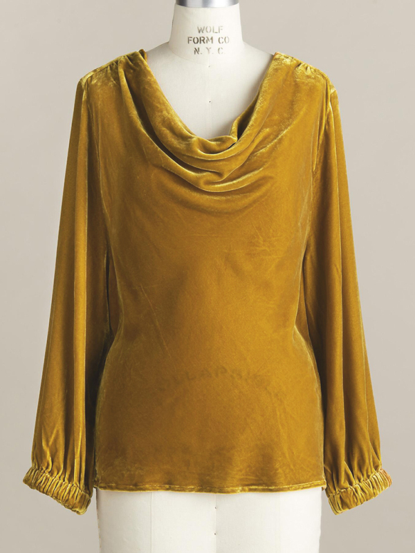 Women's gold velvet three-quarter sleeve elegant plunging collar top - Image 3