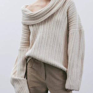 New style one-line collar loose knitted sweater sexy long-sleeved casual sweater