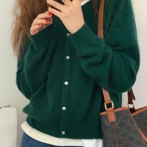 New round neck layered knitted cardigan