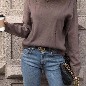 New women's solid color hollow sweater