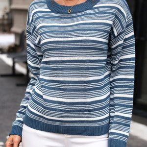 Women Casual Striped Knit Sweater