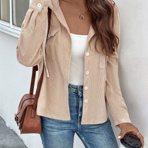 Drawstring corduroy hooded retro jacket