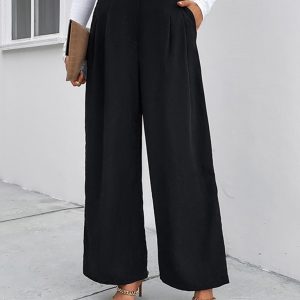 High-Waisted Self Design Wide Leg Pants