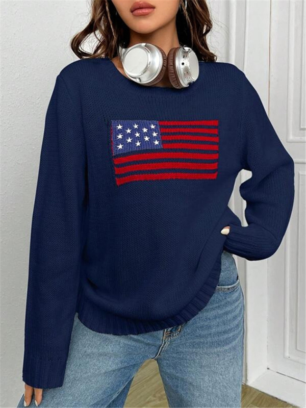 New loose round neck flag pattern simple and versatile knitted sweater - Image 15