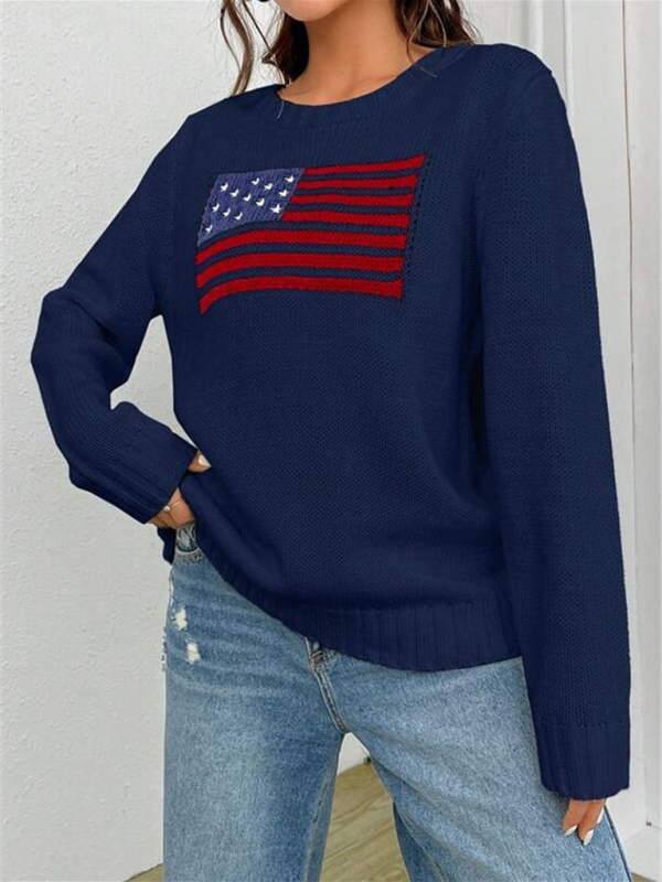 New loose round neck flag pattern simple and versatile knitted sweater - Image 14